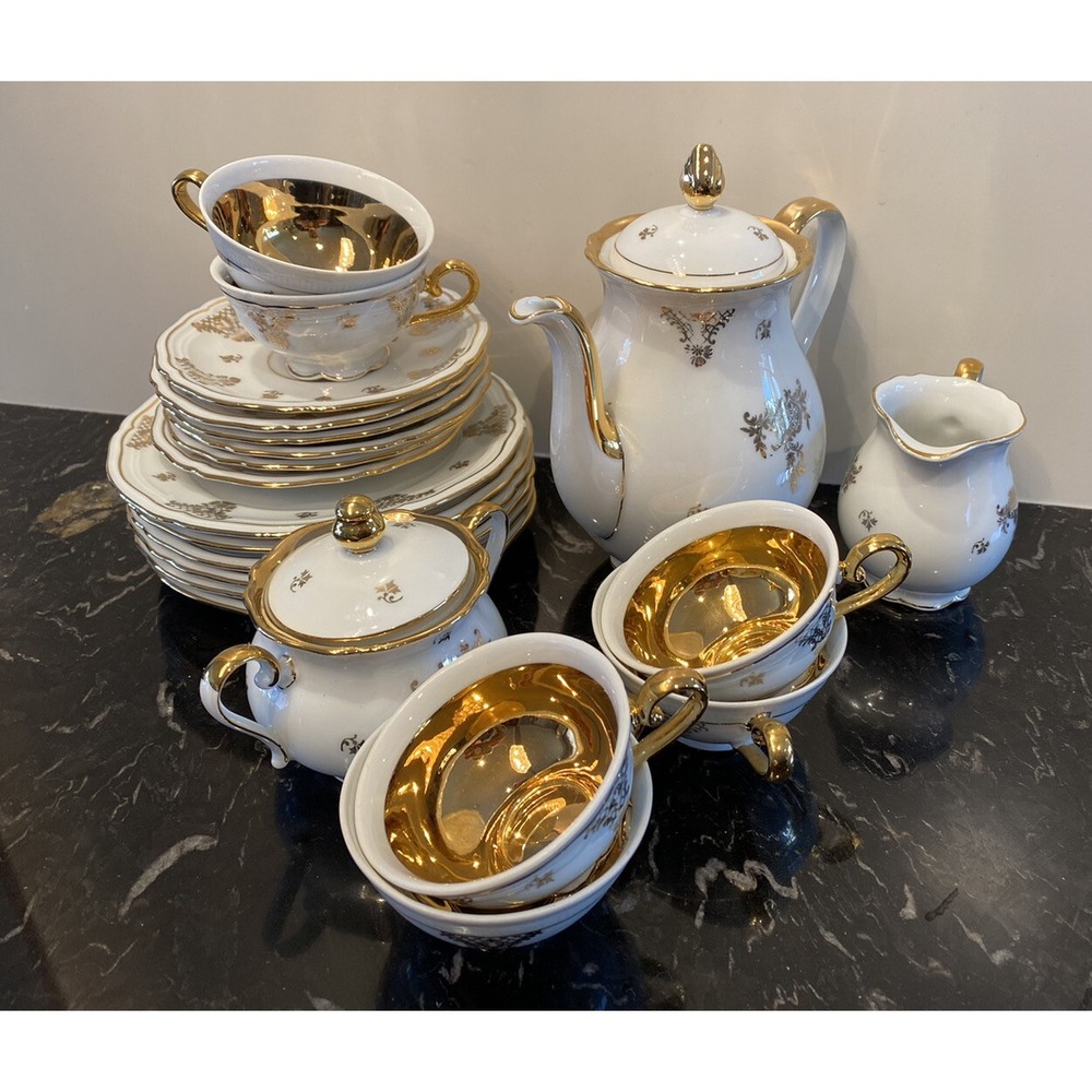 Vintage Demitasse MARIE LUISE SELTMANN WEIDEN Tea Set for 4 Gold Gilded 15 plus